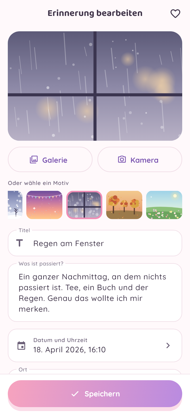 Formular zum Erfassen einer Erinnerung