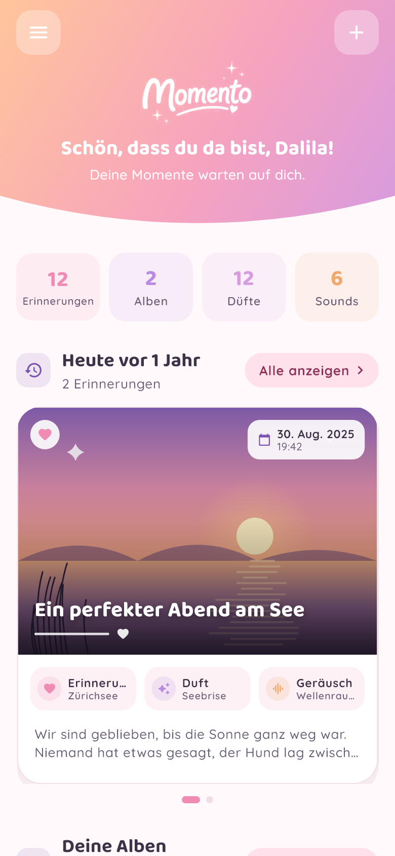 Startseite mit Flashback-Karte